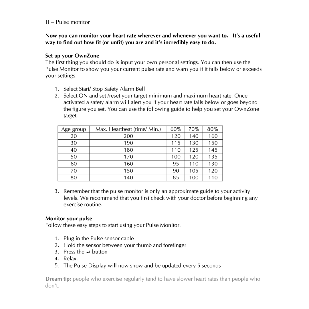 Digital Dream sportsman manual Pulse monitor, Monitor your pulse 