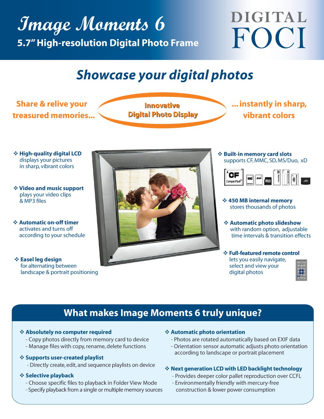 Digital Foci Image Moments 6 manual  Easel leg design,  Absolutely no computer required,  Selective playback 