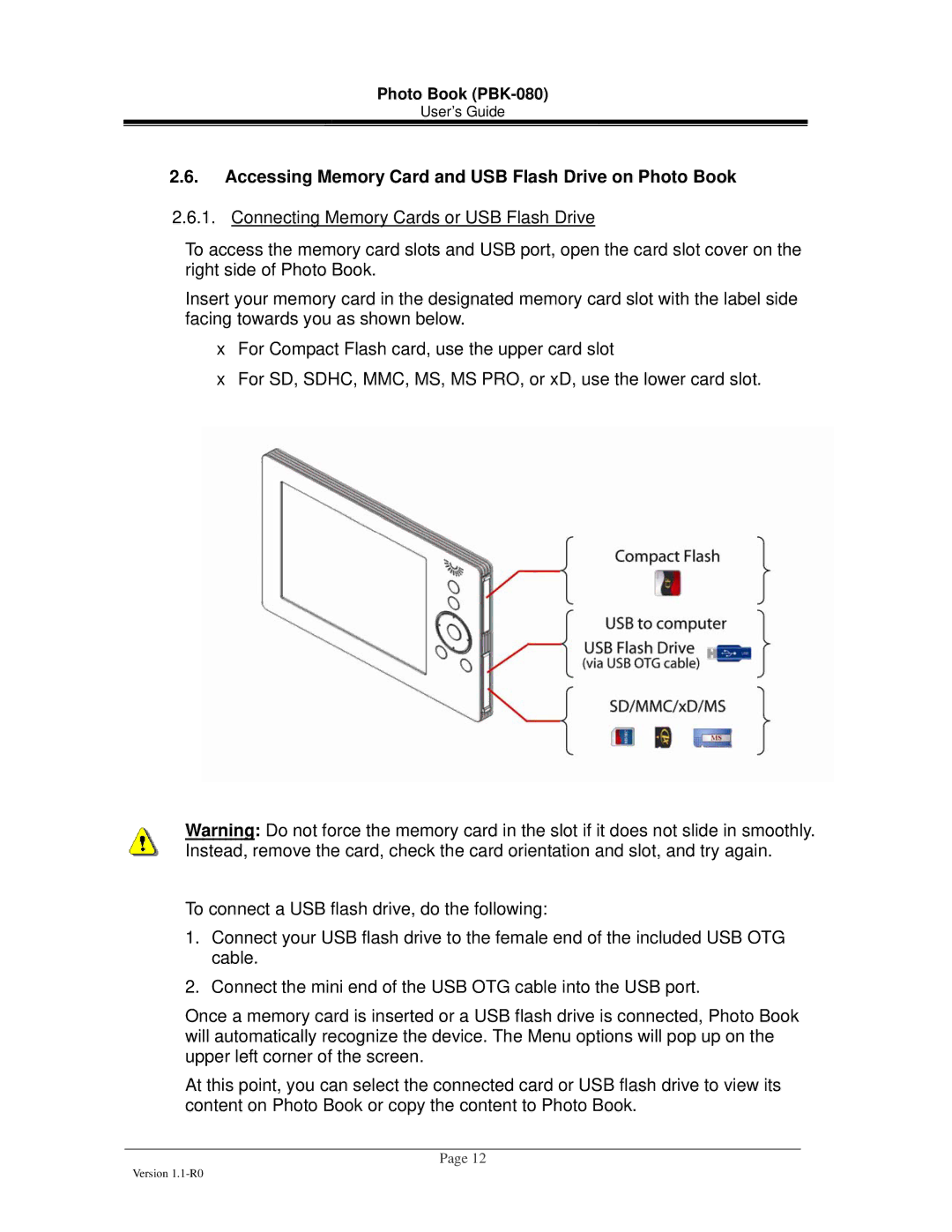 Digital Foci Portable Digital Photo Album manual Accessing Memory Card and USB Flash Drive on Photo Book 