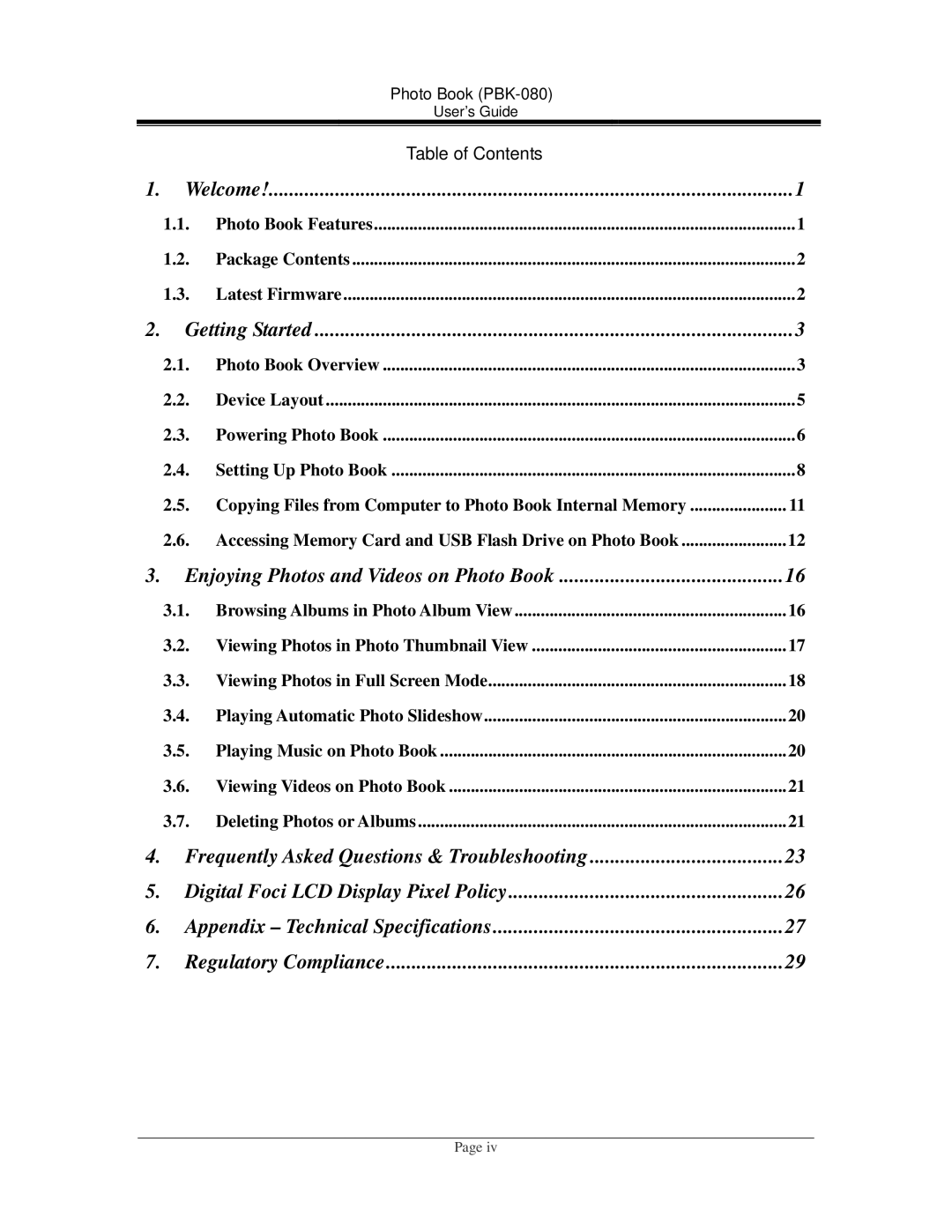 Digital Foci Portable Digital Photo Album manual Getting Started, Table of Contents 