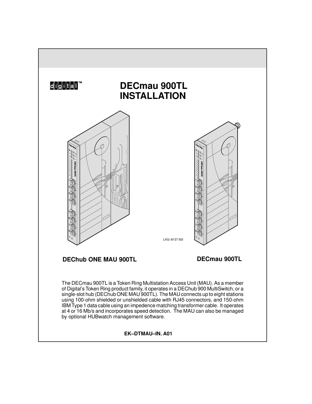 Digital Media manual Installation, DEChub ONE MAU 900TL 