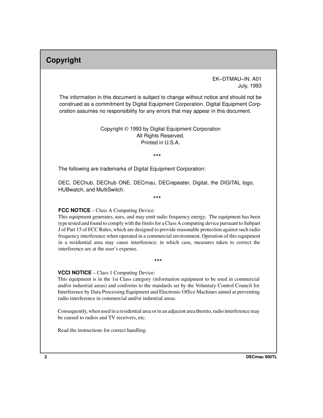 Digital Media 900TL manual Copyright, EK±DTMAU±IN. A01 