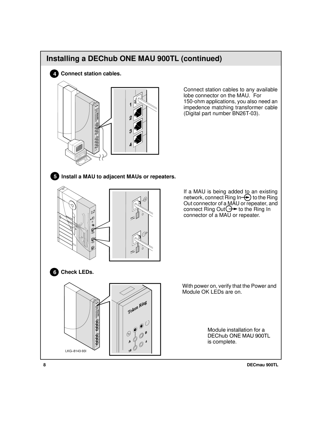 Digital Media 900TL manual Install a MAU to adjacent MAUs or repeaters, Check LEDs 