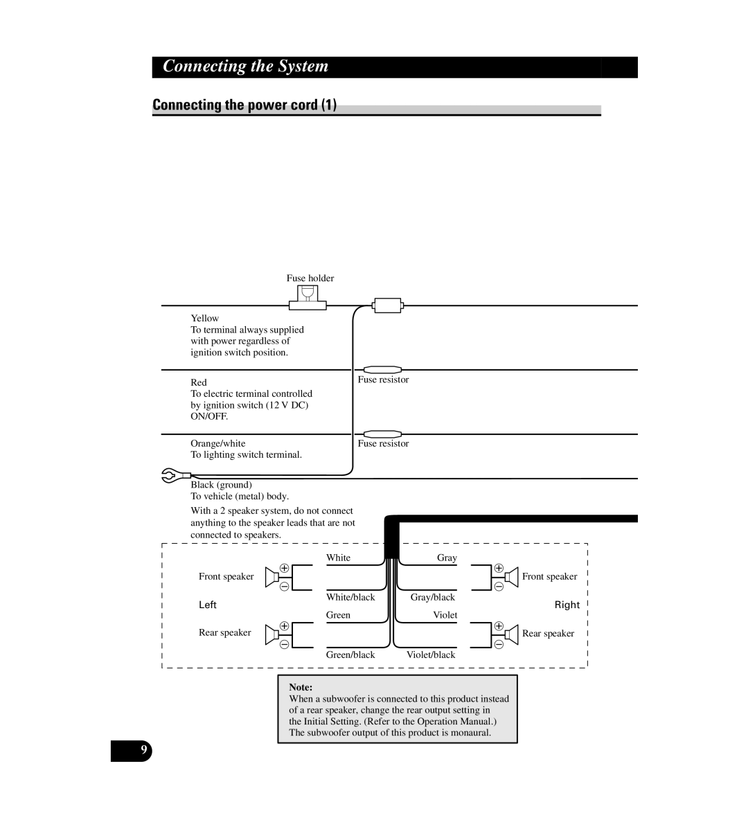 Digital Media AVIC-D1 installation manual Connecting the power cord, On/Off 