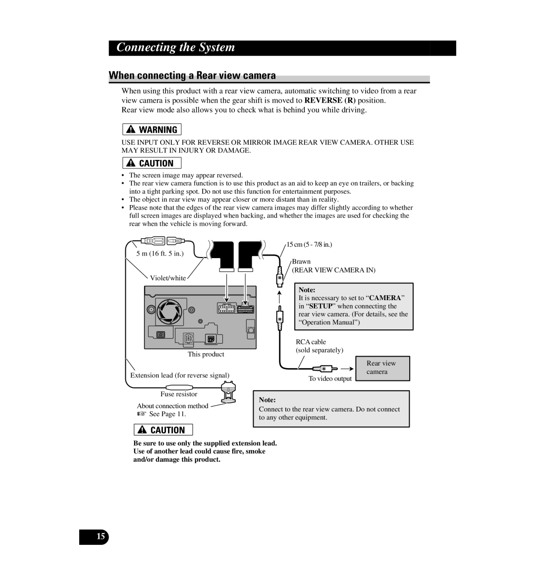 Digital Media AVIC-D1 installation manual When connecting a Rear view camera, Rear View Camera 