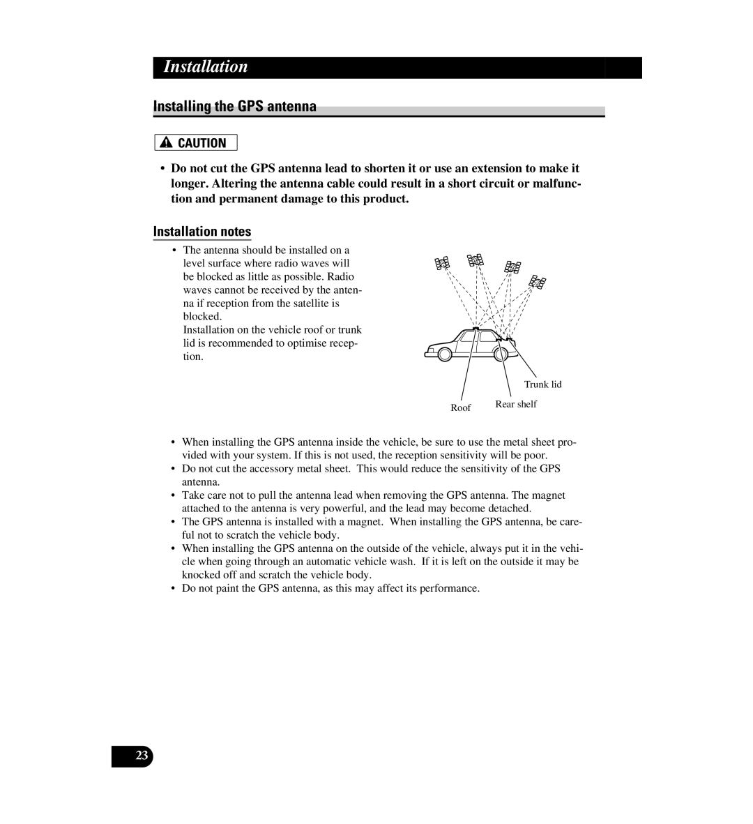 Digital Media AVIC-D1 installation manual Installing the GPS antenna, Installation notes 