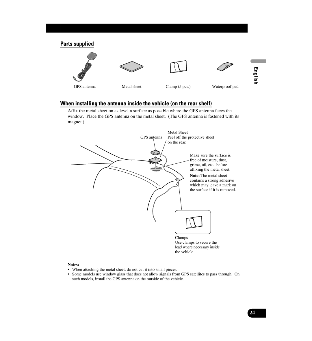 Digital Media AVIC-D1 installation manual GPS antenna Metal sheet Clamp 5 pcs 