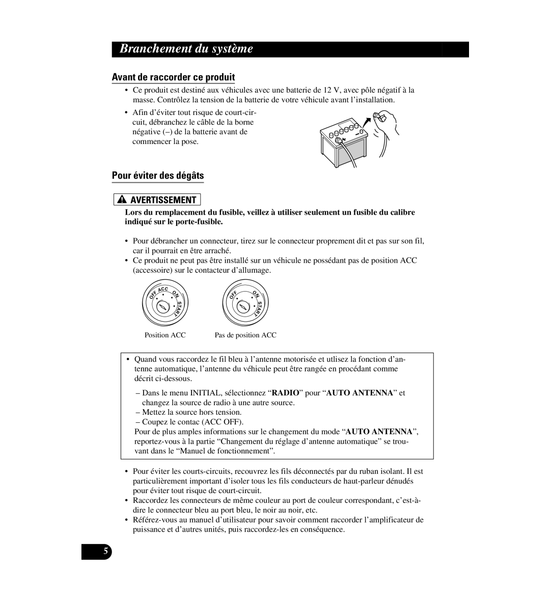 Digital Media AVIC-D1 installation manual Avant de raccorder ce produit, Pour éviter des dégâts 