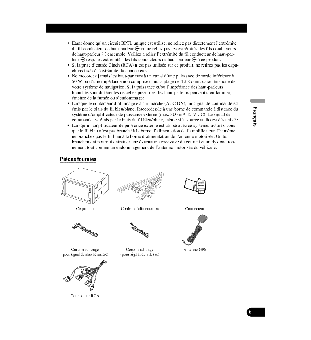 Digital Media AVIC-D1 installation manual Pièces fournies 