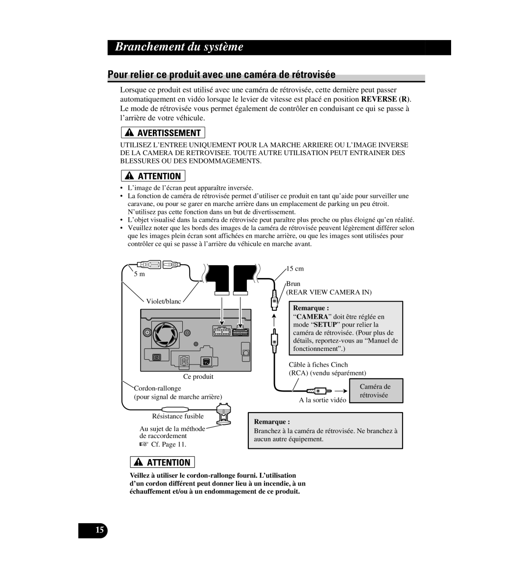 Digital Media AVIC-D1 installation manual Pour relier ce produit avec une caméra de rétrovisée 