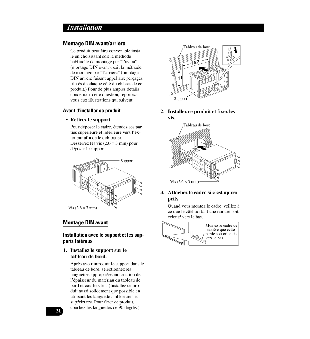 Digital Media AVIC-D1 installation manual Montage DIN avant/arrière 