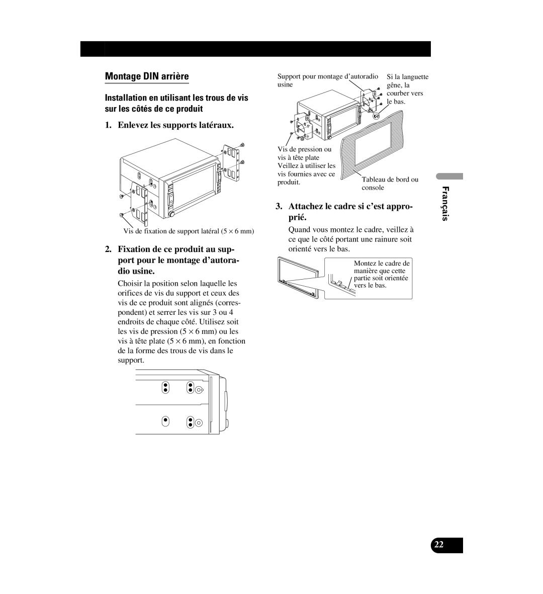 Digital Media AVIC-D1 installation manual Montage DIN arrière 