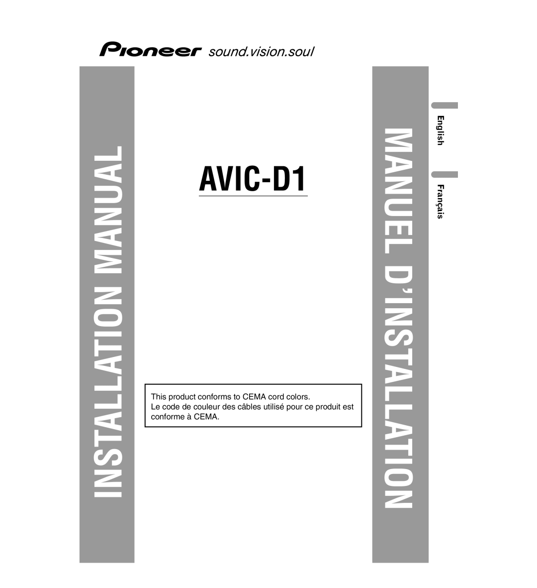 Digital Media AVIC-D1 installation manual English Français, Installation Manual, Manuel, D’Installation 
