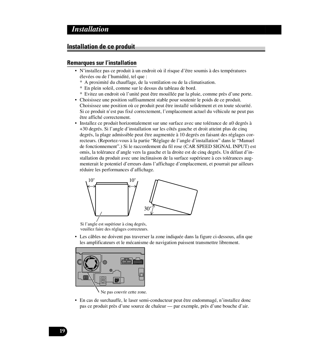 Digital Media AVIC-D1 installation manual Installation de ce produit, Remarques sur l’installation 