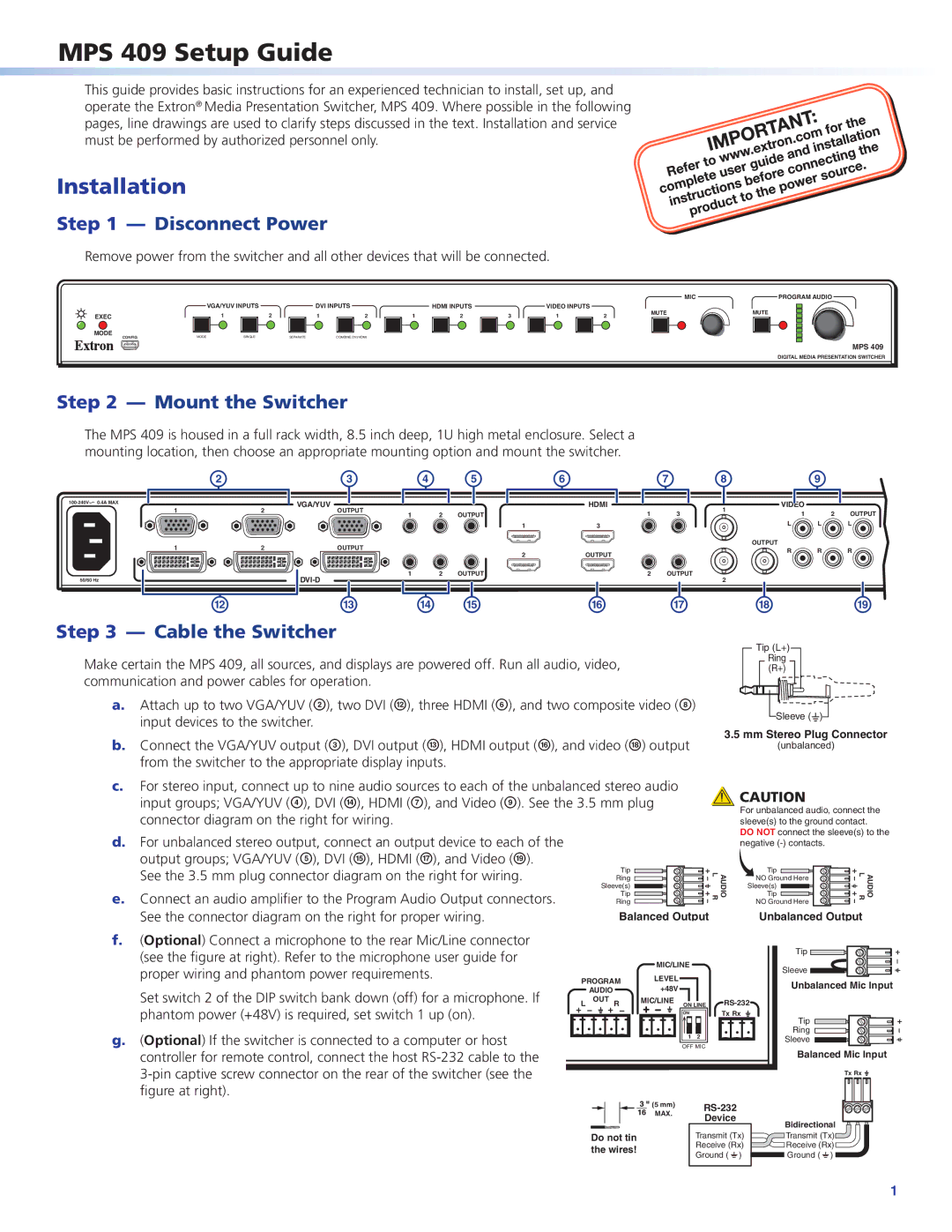 Digital Media MPS409 setup guide MPS 409 Setup Guide, Installation 