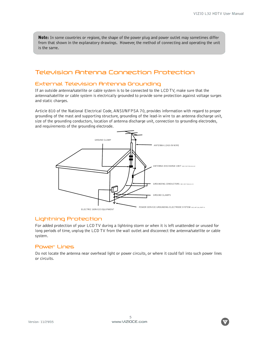 Digital Media Wire L32 manual External Television Antenna Grounding, Lightning Protection, Power Lines 