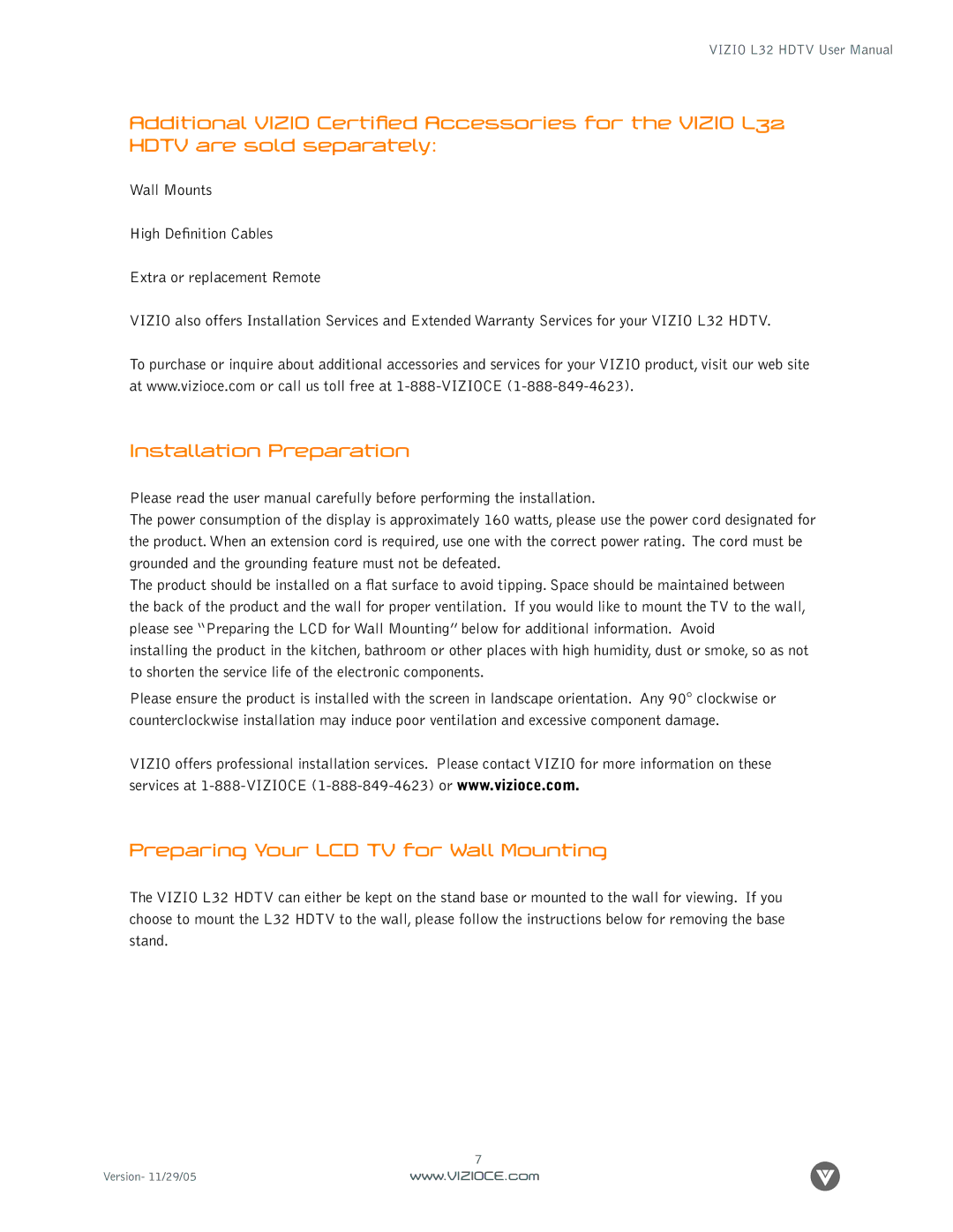 Digital Media Wire L32 manual Installation Preparation, Preparing Your LCD TV for Wall Mounting 