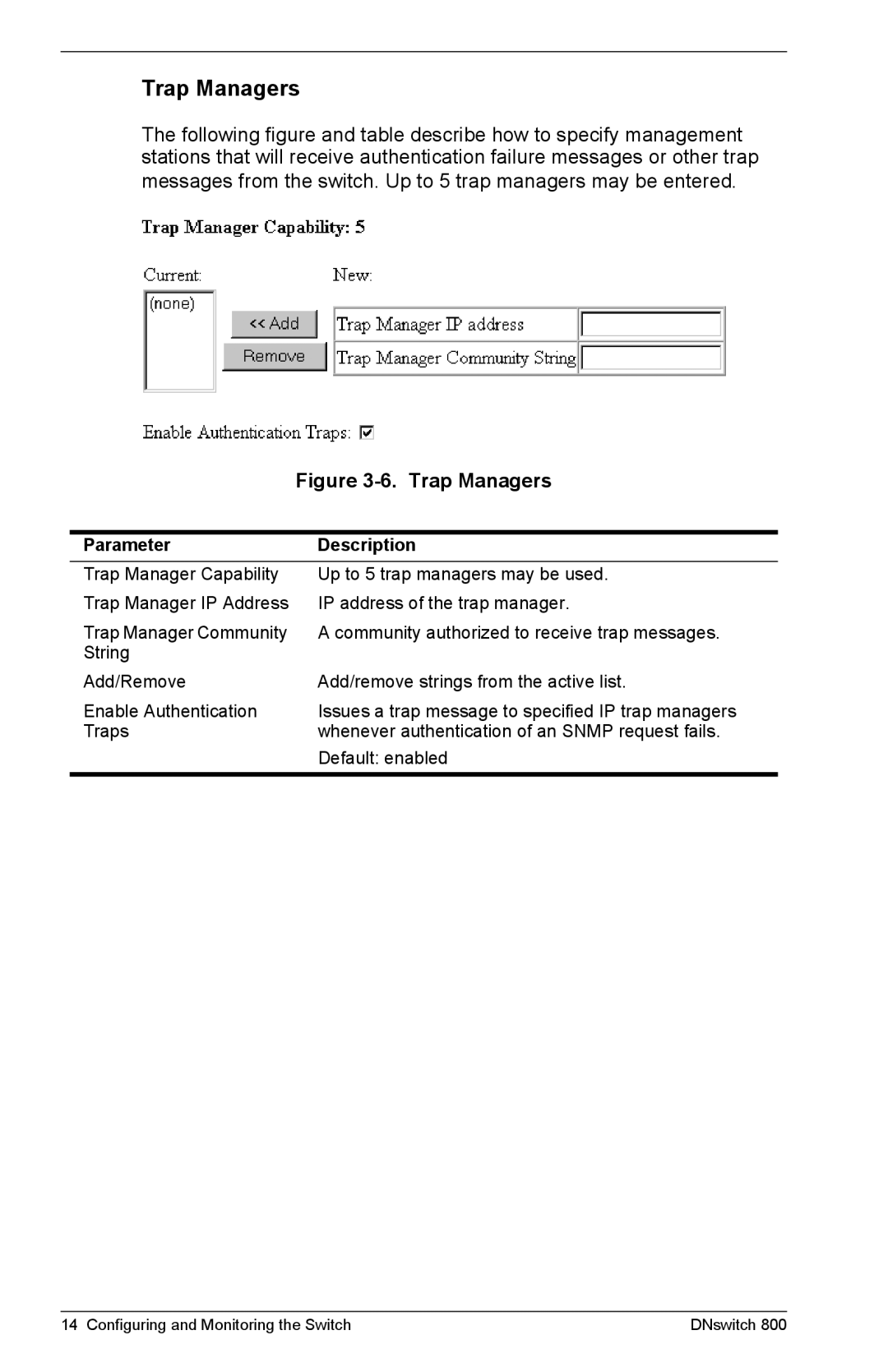 Digital Networks North America DNswitch 800 manual Trap Managers 