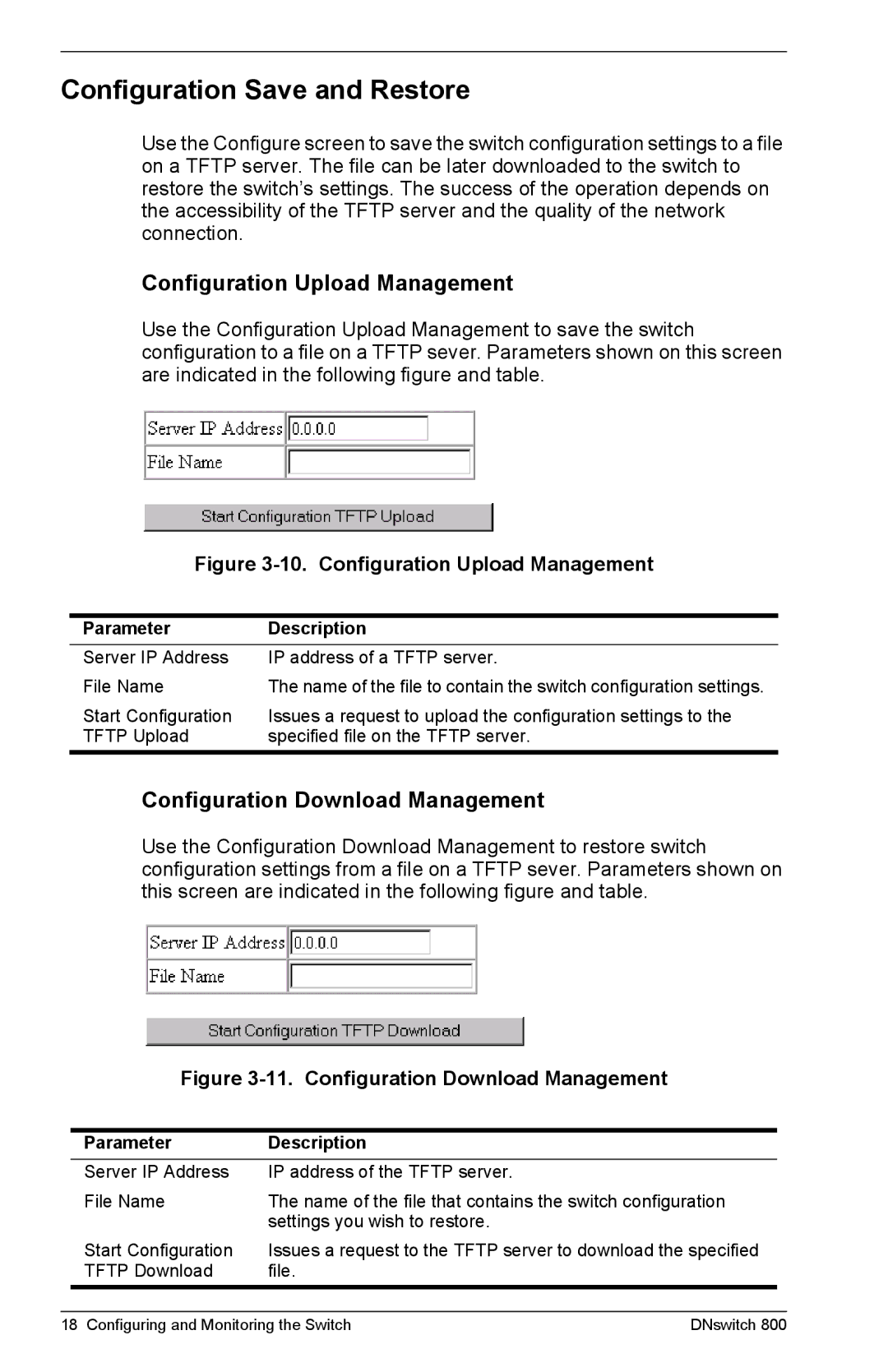 Digital Networks North America DNswitch 800 manual Configuration Save and Restore, Configuration Upload Management 