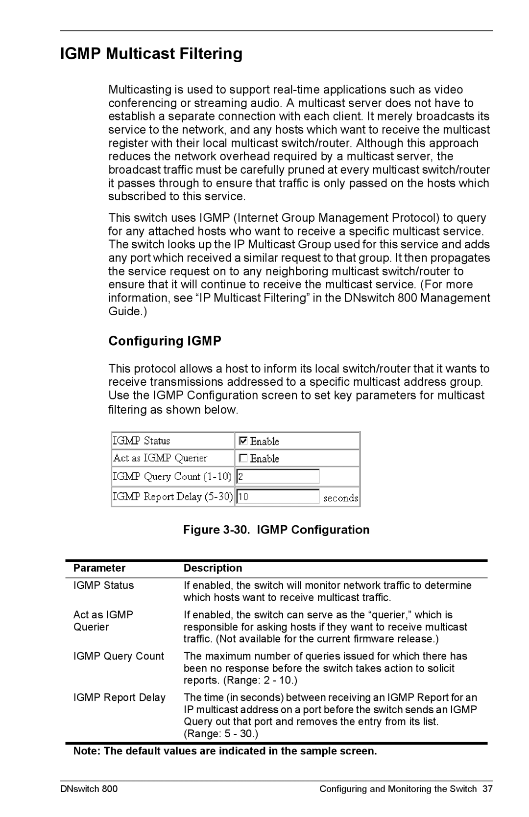 Digital Networks North America DNswitch 800 manual Igmp Multicast Filtering, Configuring Igmp 