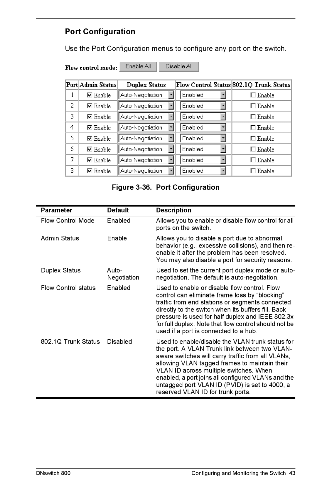 Digital Networks North America DNswitch 800 manual Port Configuration, Directly to the switch when its buffers fill. Back 