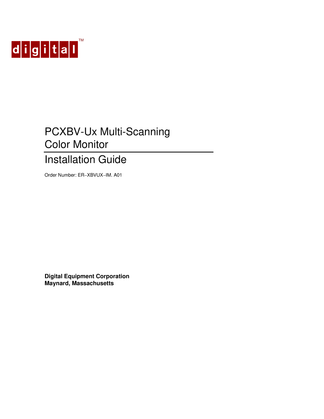 Digital Networks North America manual PCXBV-Ux Multi-Scanning Color Monitor Installation Guide 