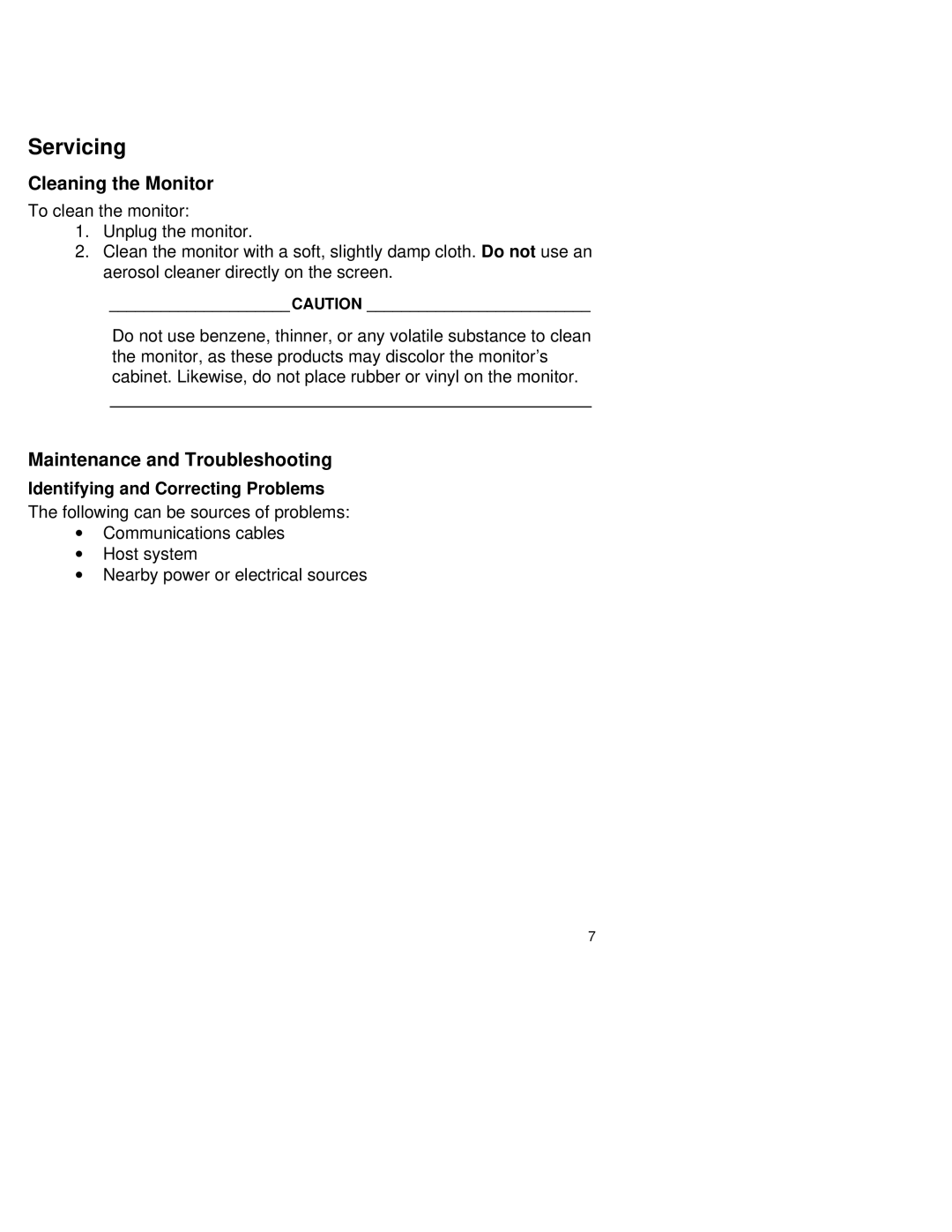 Digital Networks North America PCXBV-Ux manual Servicing, Cleaning the Monitor, Maintenance and Troubleshooting 