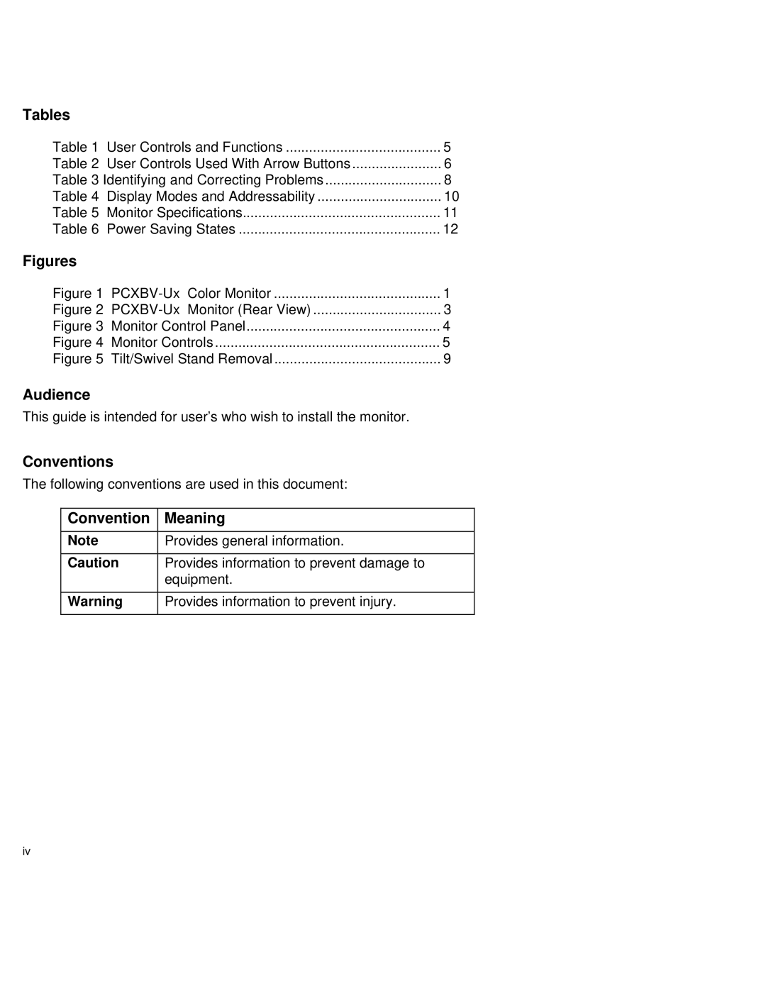 Digital Networks North America PCXBV-Ux manual Tables, Audience, Conventions, Convention Meaning 