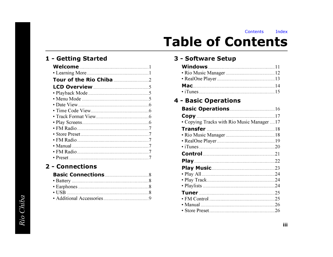 Digital Networks North America Rio Chiba manual Table of Contents 