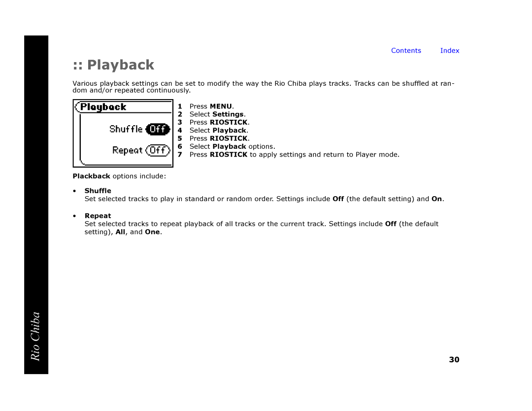 Digital Networks North America Rio Chiba manual Playback, Shuffle, Repeat 