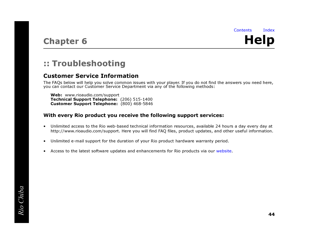 Digital Networks North America Rio Chiba manual Help, Troubleshooting 