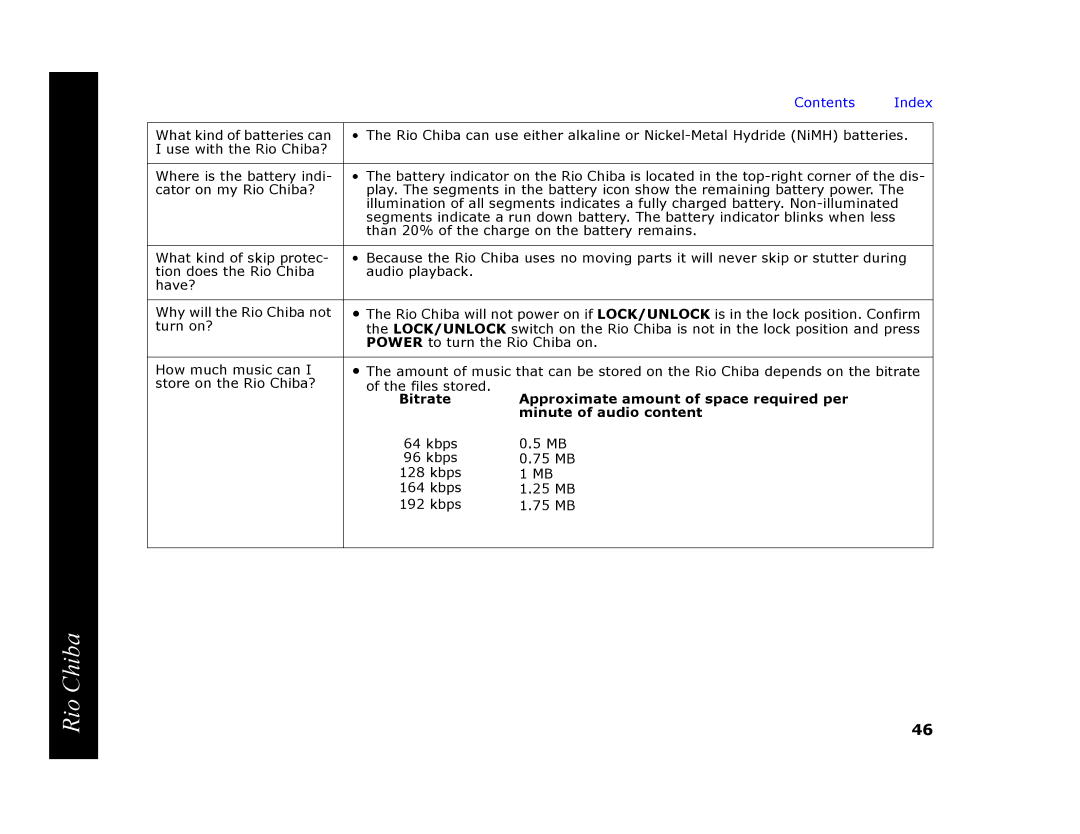 Digital Networks North America Rio Chiba manual Kbps 75 MB 25 MB 