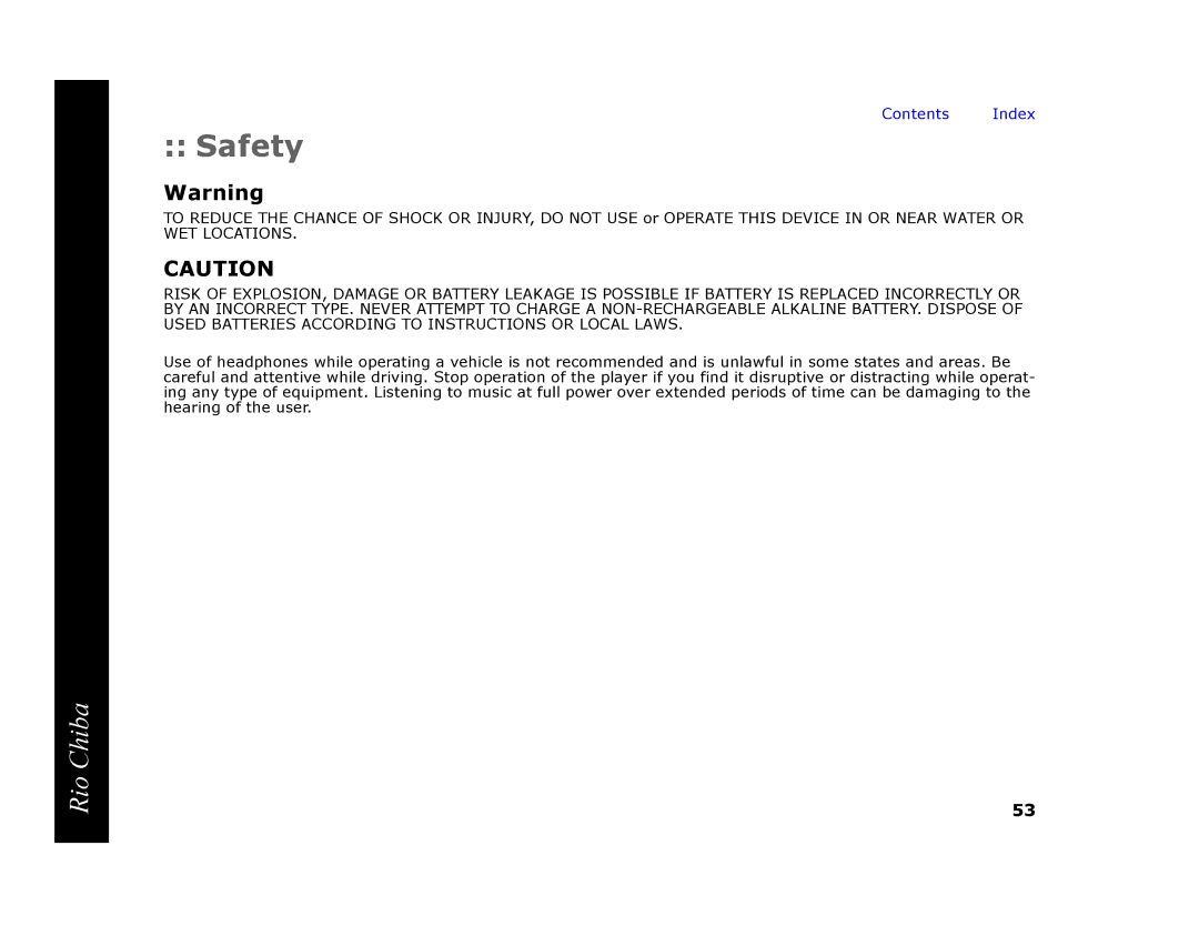 Digital Networks North America Rio Chiba manual Safety 