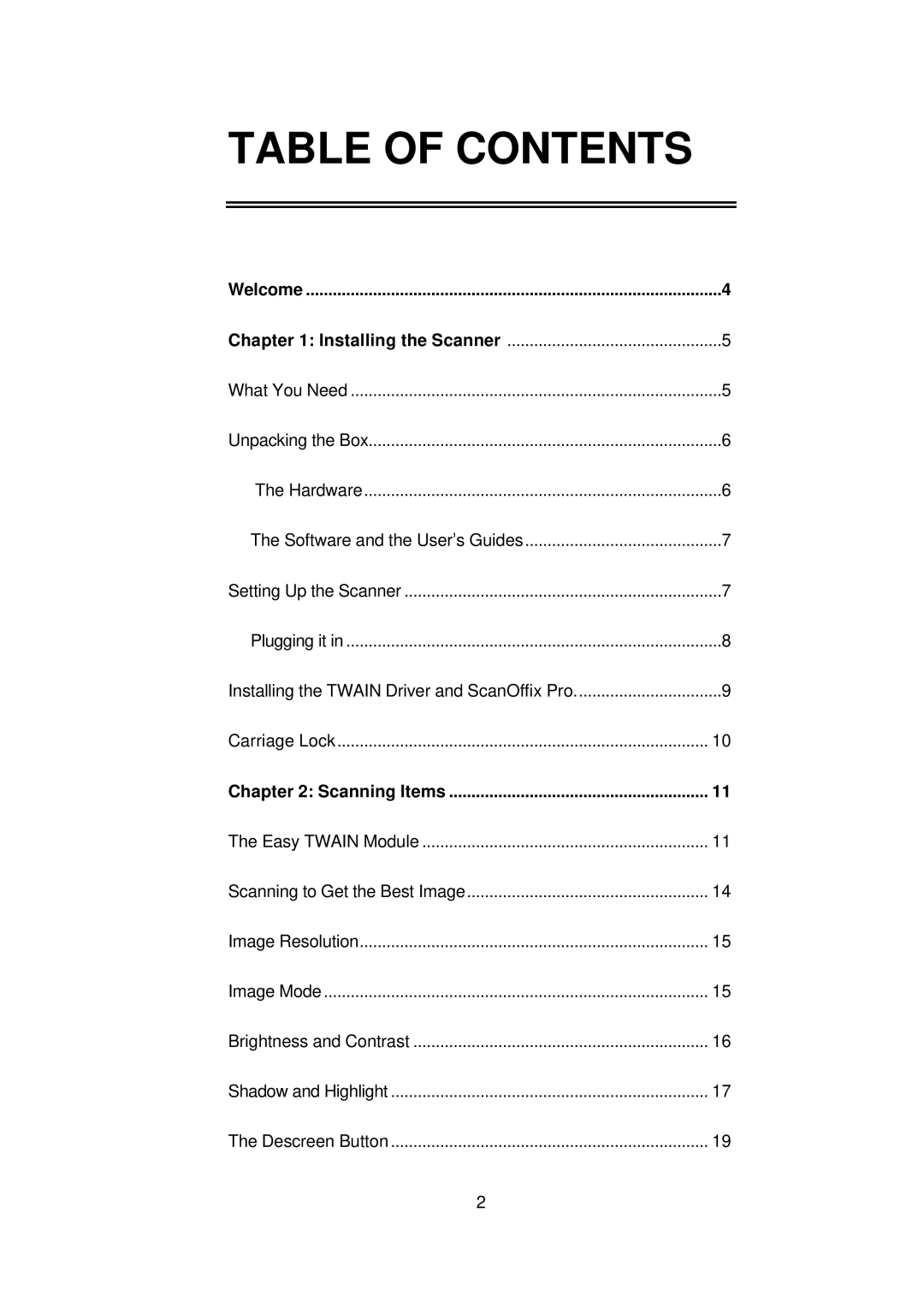 Digital Research Technologies DRSCAN36EPPR user manual Table of Contents 