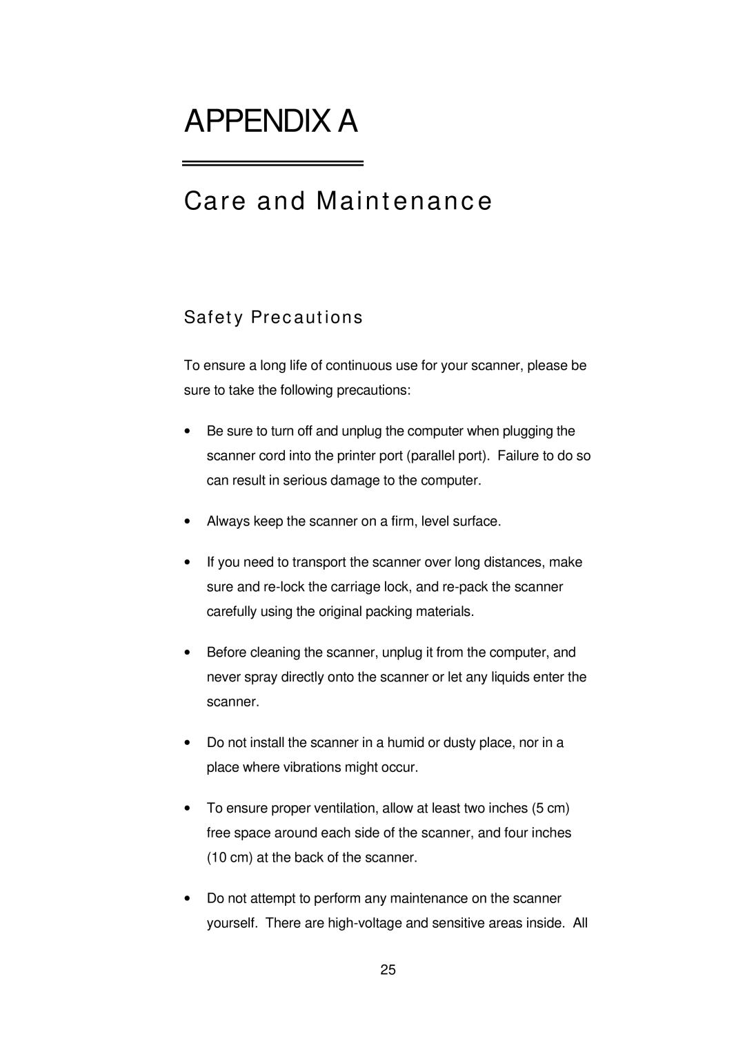 Digital Research Technologies DRSCAN36EPPR user manual Care and Maintenance, Safety Precautions 