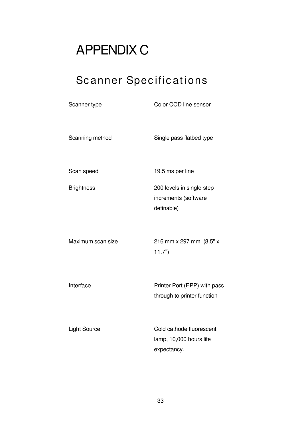 Digital Research Technologies DRSCAN36EPPR user manual Appendix C, Scanner Specifications 