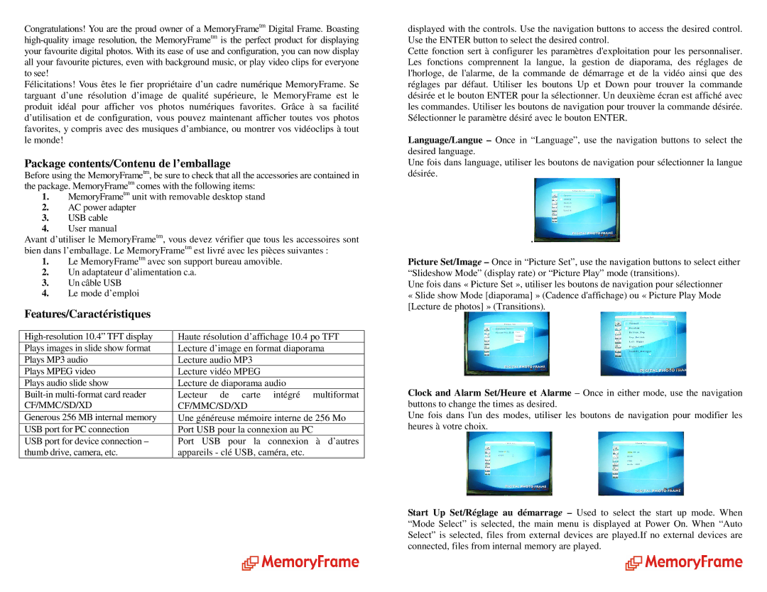 Digital Spectrum 1040 Plus manual Package contents/Contenu de l’emballage, Features/Caractéristiques 