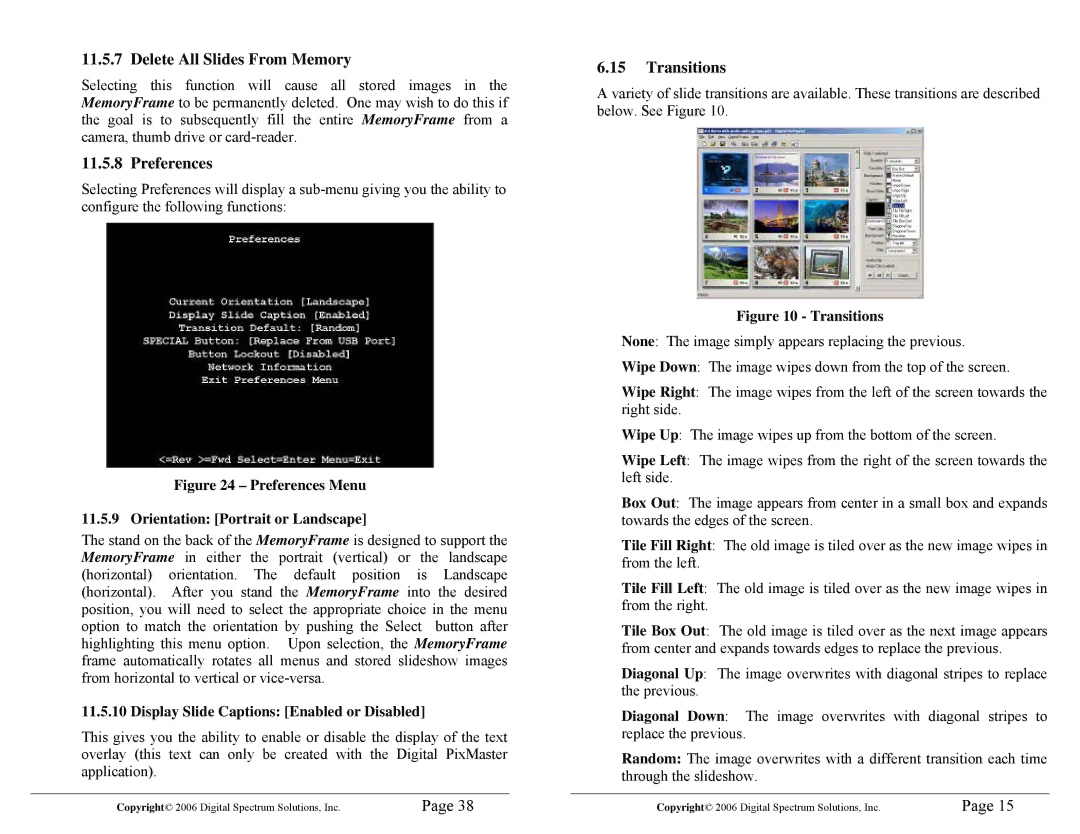 Digital Spectrum 1862-MF-61-7 manual Delete All Slides From Memory, Preferences, Transitions 