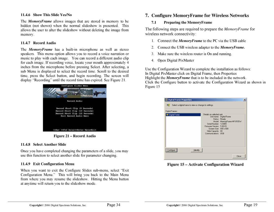 Digital Spectrum 1862-MF-61-7 Show This Slide Yes/No, Record Audio, Exit Configuration Menu, Preparing the MemoryFrame 