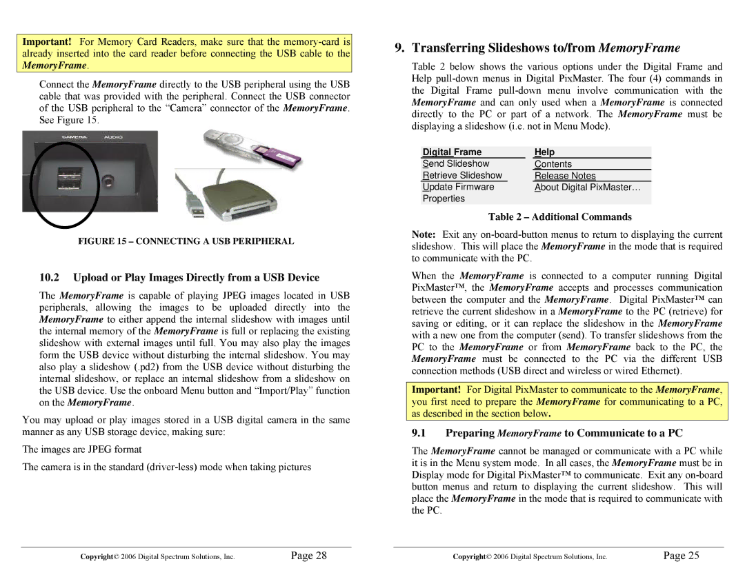 Digital Spectrum 1862-MF-61-7 Transferring Slideshows to/from MemoryFrame, Preparing MemoryFrame to Communicate to a PC 