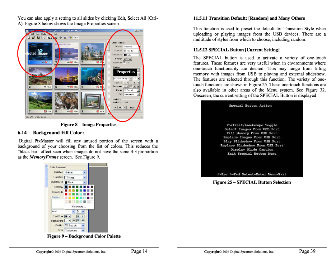 Digital Spectrum 1862-MF-61-7 manual Background Fill Color, Page, Image Properties, Background Color Palette 