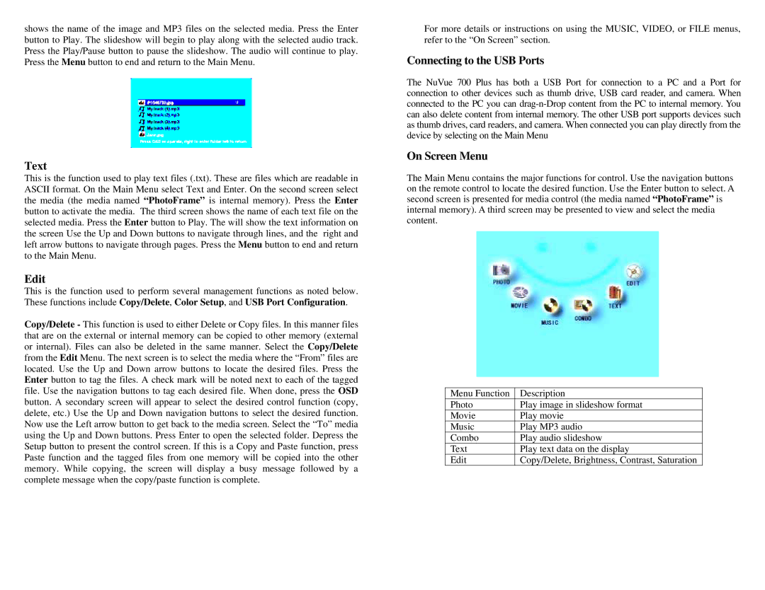 Digital Spectrum 1862-N7-U0-3 manual Text, Edit, Connecting to the USB Ports, On Screen Menu 