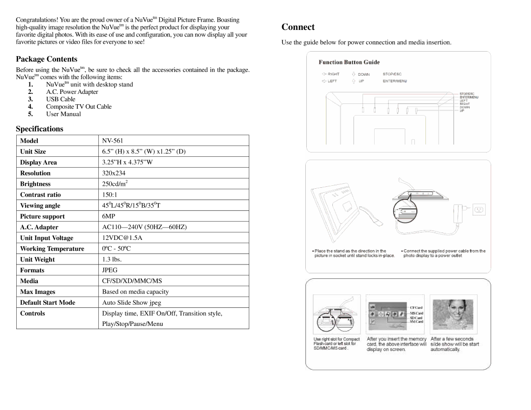 Digital Spectrum 561 manual Connect, Package Contents, Specifications 