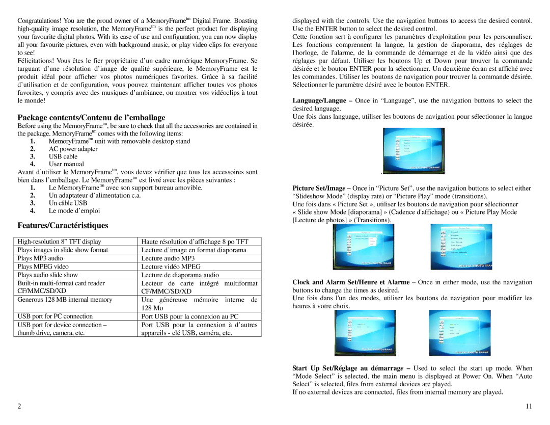 Digital Spectrum 800 PLUS manual Package contents/Contenu de l’emballage, Features/Caractéristiques 