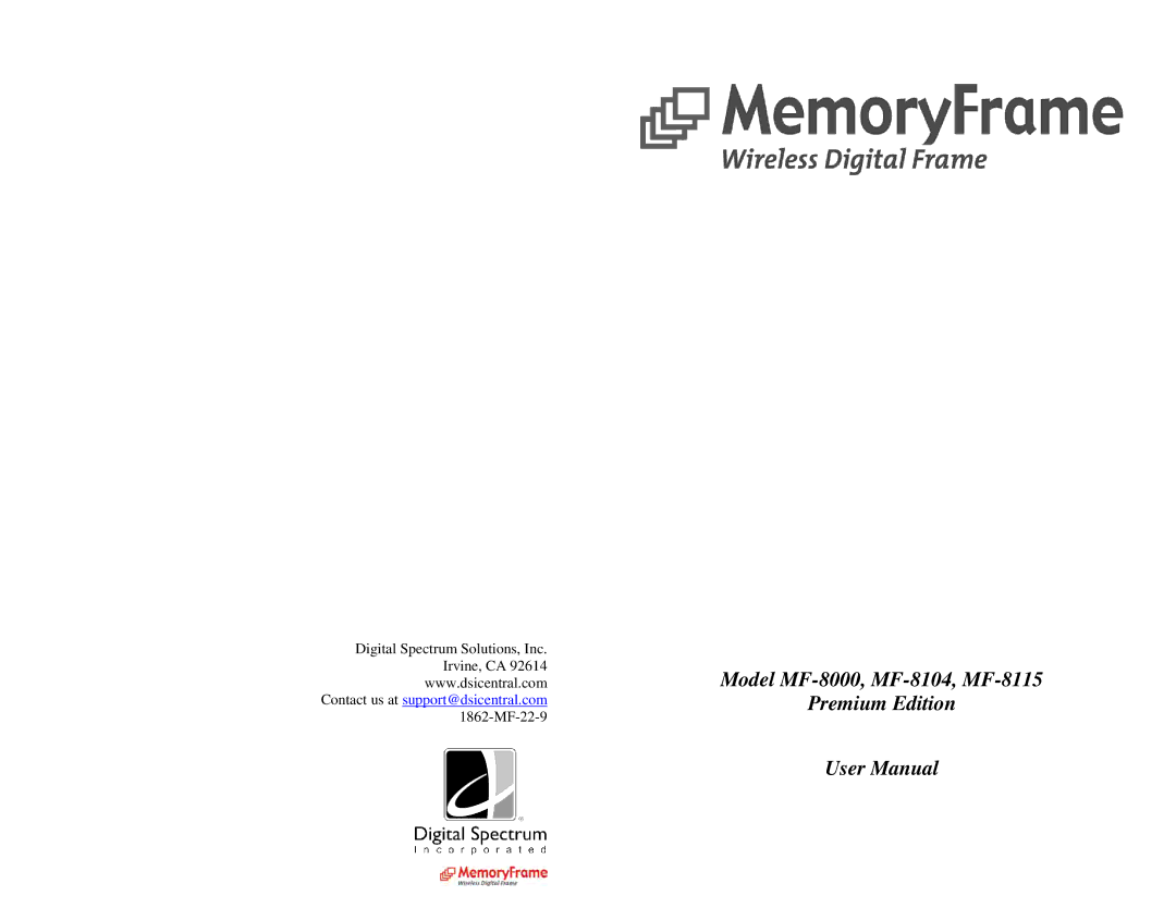 Digital Spectrum manual Model MF-8000, MF-8104, MF-8115 Premium Edition 