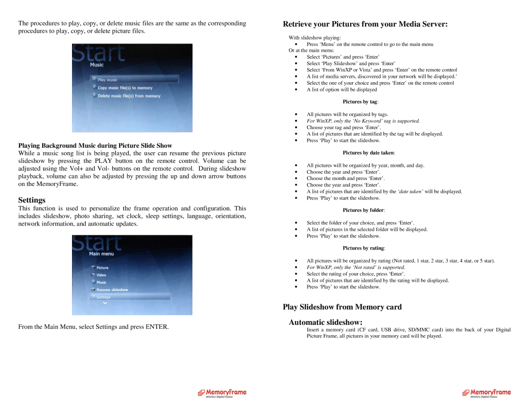 Digital Spectrum MF-8115, MF-8000 manual Settings, Retrieve your Pictures from your Media Server 