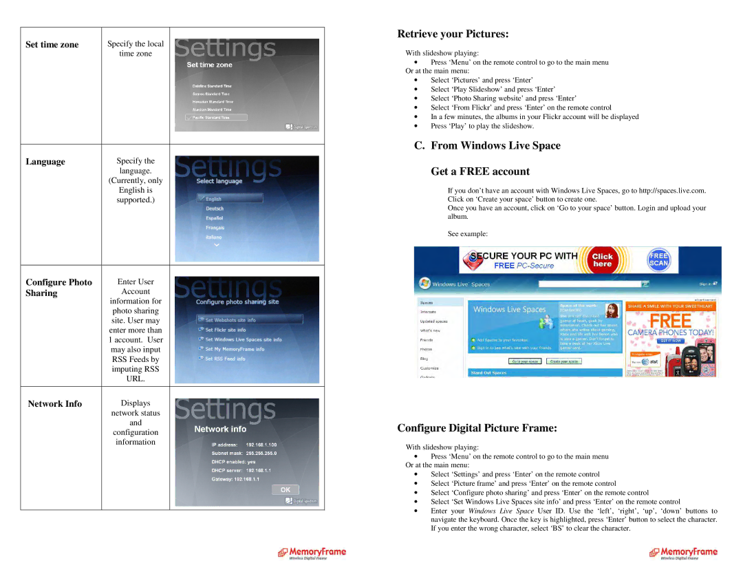 Digital Spectrum MF-8115, MF-8000 manual From Windows Live Space Get a Free account, Configure Digital Picture Frame 