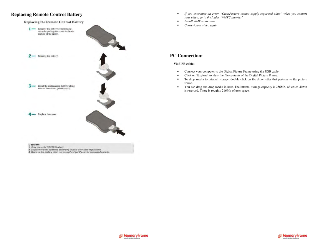 Digital Spectrum MF-8115, MF-8000 manual Replacing Remote Control Battery, PC Connection, Via USB cable 