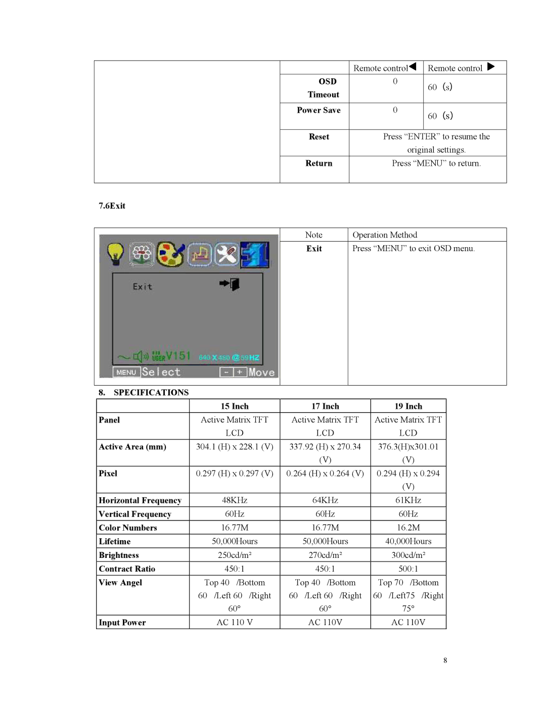 Digital Spectrum MV--1900, MV-1700, MV-1500 manual Osd, Specifications 