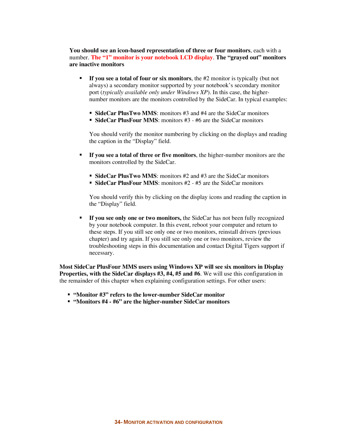 Digital Tigers SideCar MMS Series manual Monitor Activation and Configuration 